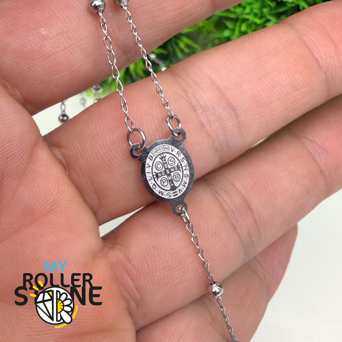 Chapelet de Prière Argenté – Croix & Médaille Vierge Marie – Acier Inoxydable 304