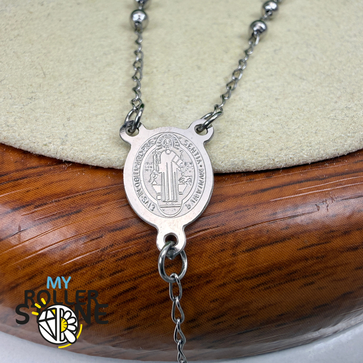 Chapelet de Prière Argenté – Croix & Médaille Vierge Marie – Acier Inoxydable 304