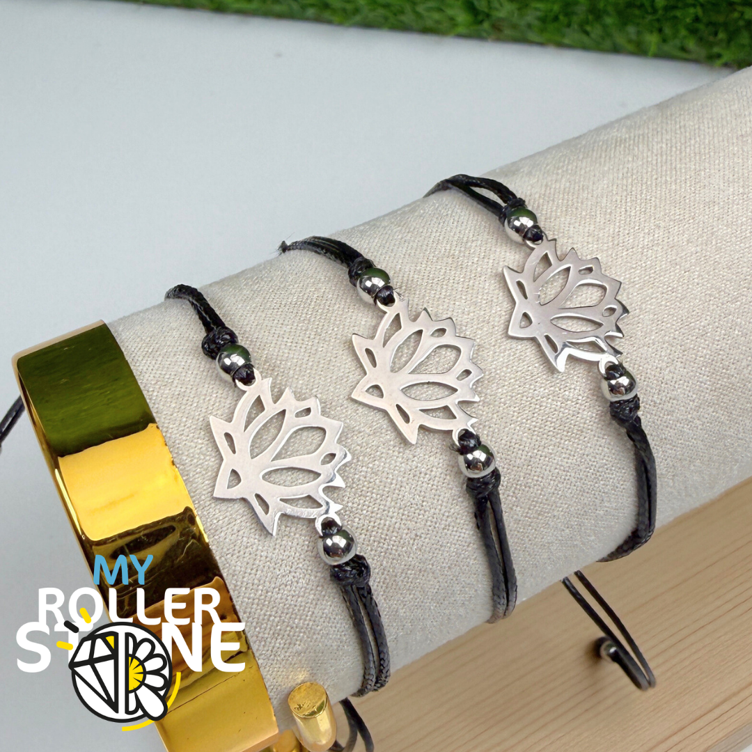 Bracelet Fleur de Lotus Réglable – Acier Inoxydable Argenté
