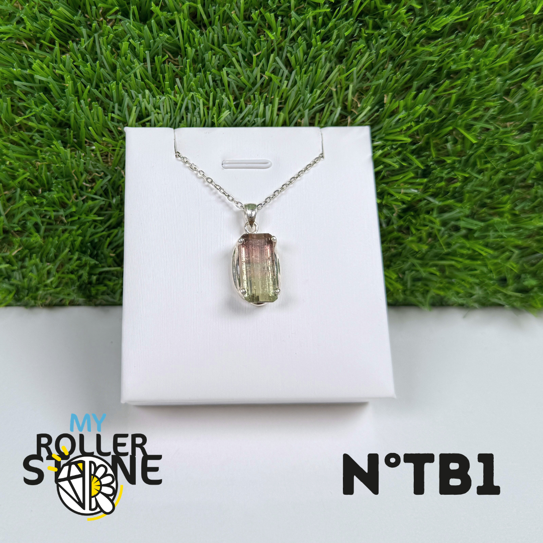 Pendentif Tourmaline Watermelon Argent 925 -#1