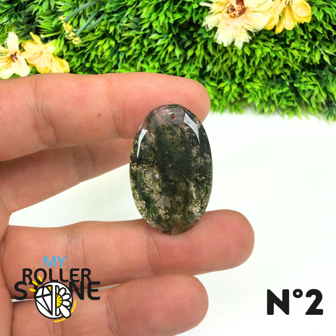 Pendentif Percé Agate Mousse Naturelle 5A