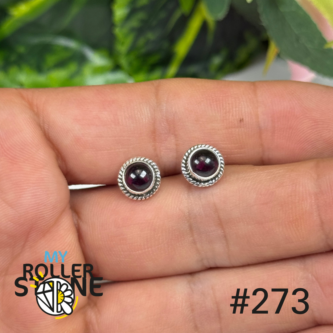 Boucles d’oreilles puces argent grenat cabochon #S273