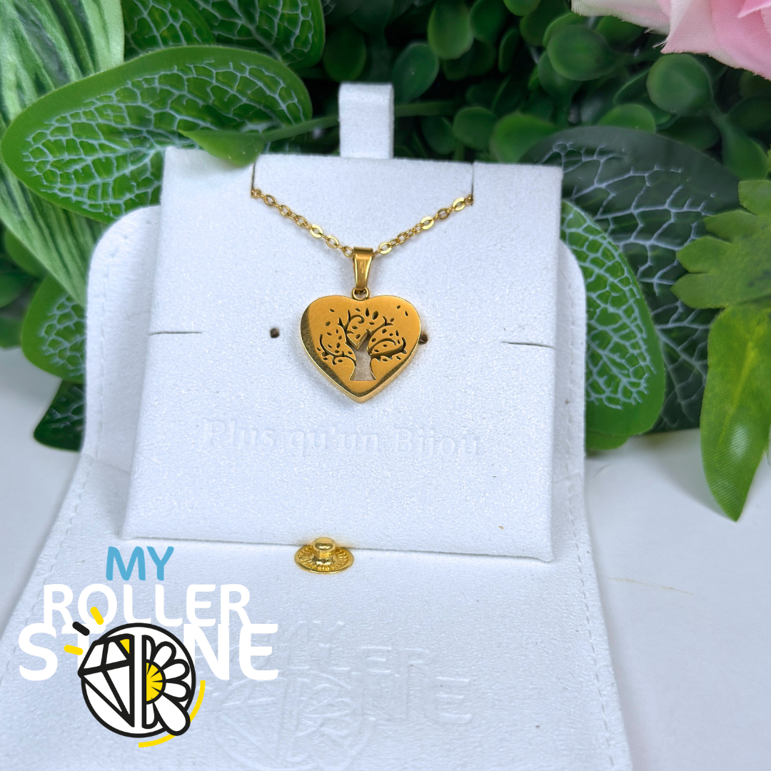 Pendentif coeur arbre de vie acier inoxydable Doré