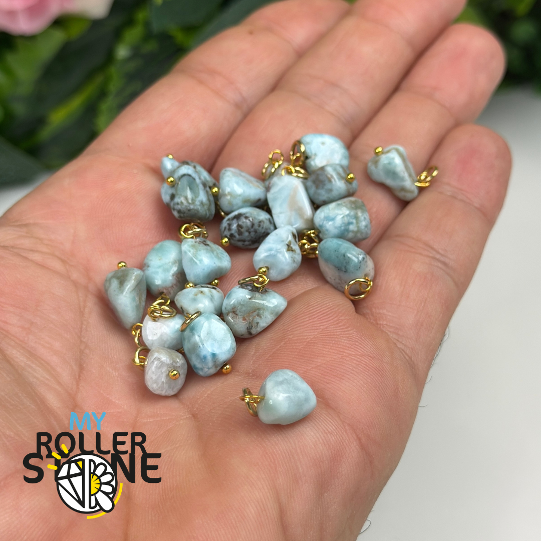 Charm Larimar Naturel –  Acier Inoxydable 304 Doré