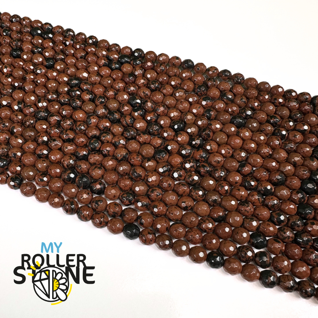 Perle Facettée Obsidienne Acajou Mahogany