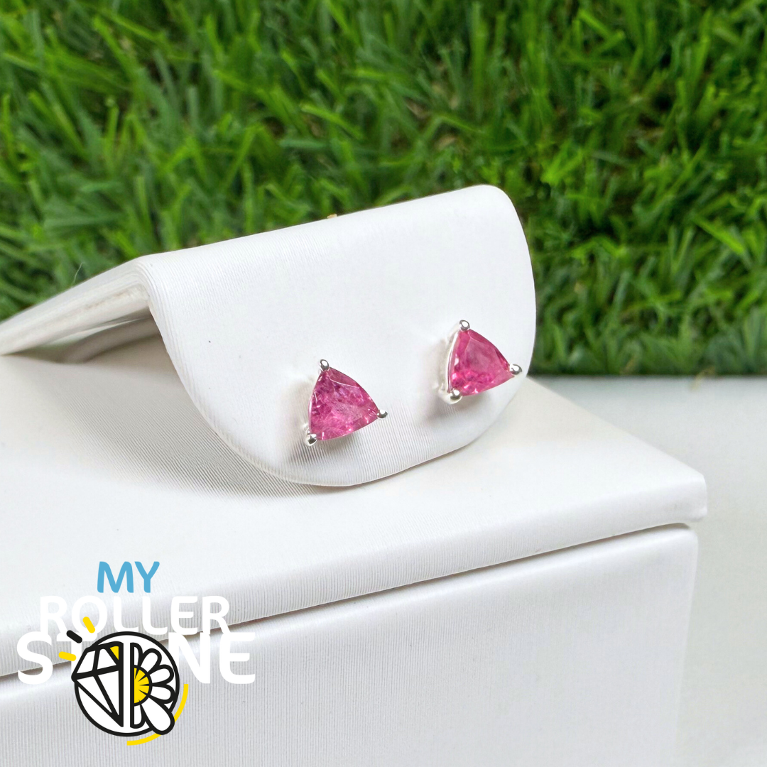 Boucles d’oreilles en Tourmaline rose Taille Trillon avec Argent 925 (SBC104)