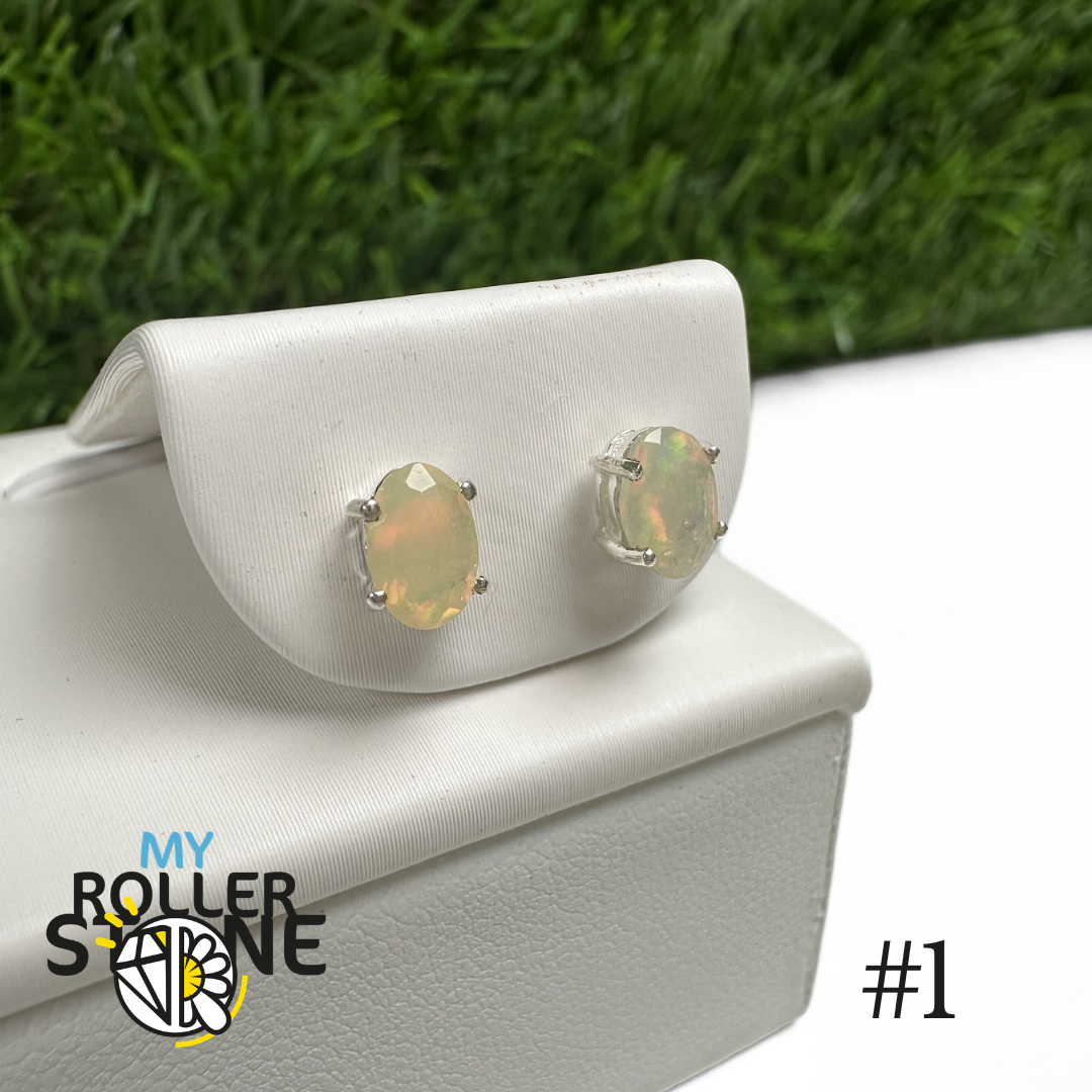 Boucles d'oreilles Opale Éthiopienne Ovale 6X4 MM en Argent 925 #1