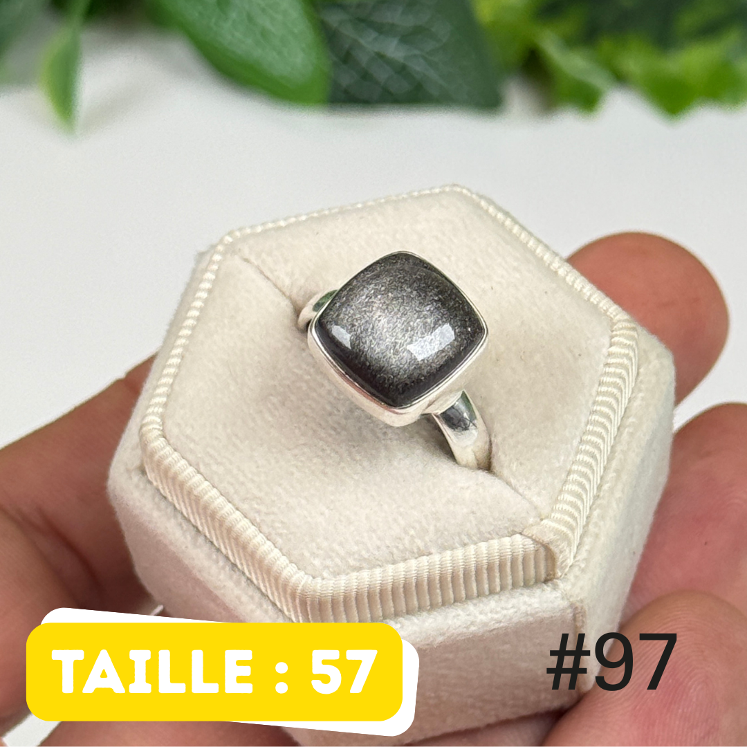 Bague argent obsidienne argentée #OR97
