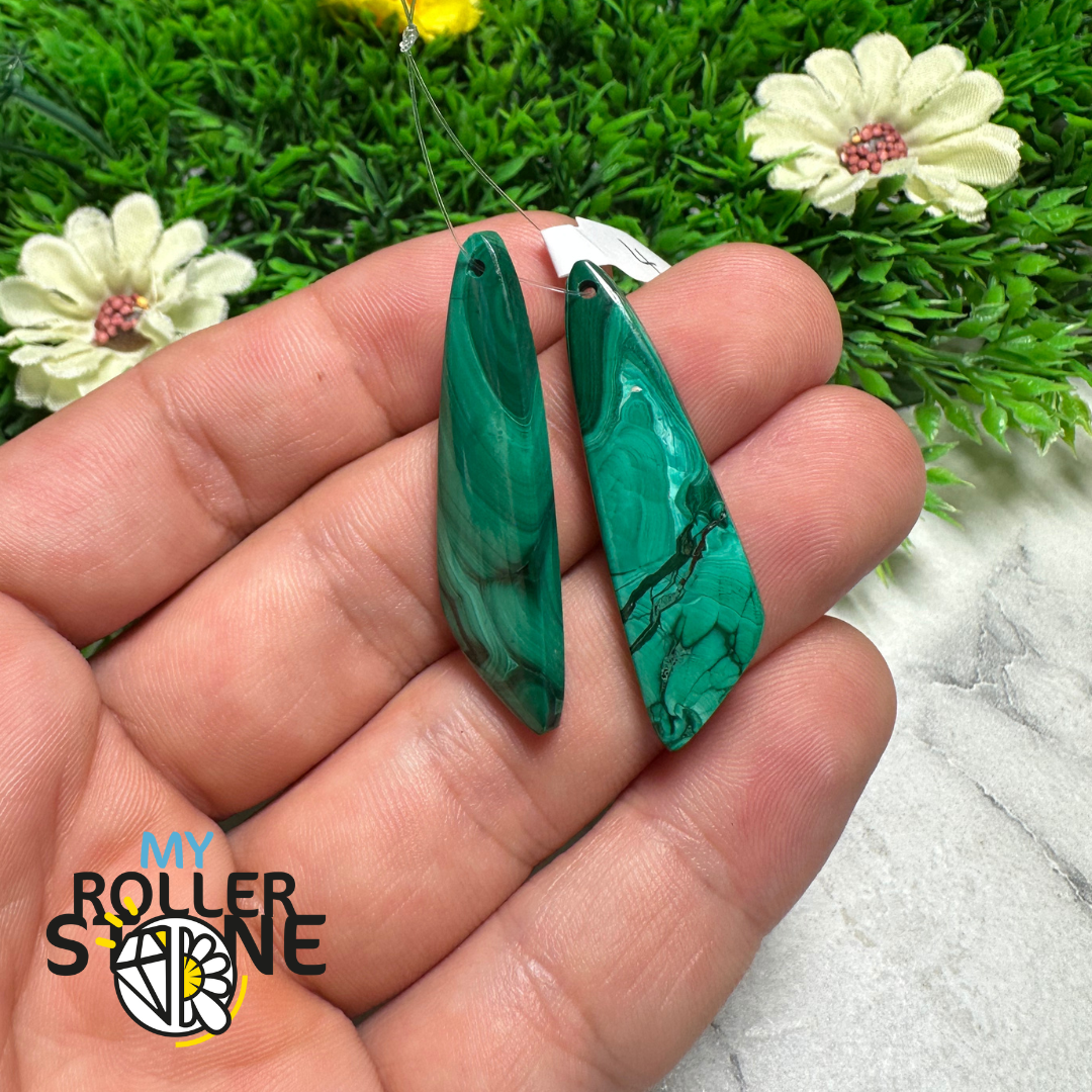 Paire de Cabochons percées Malachite