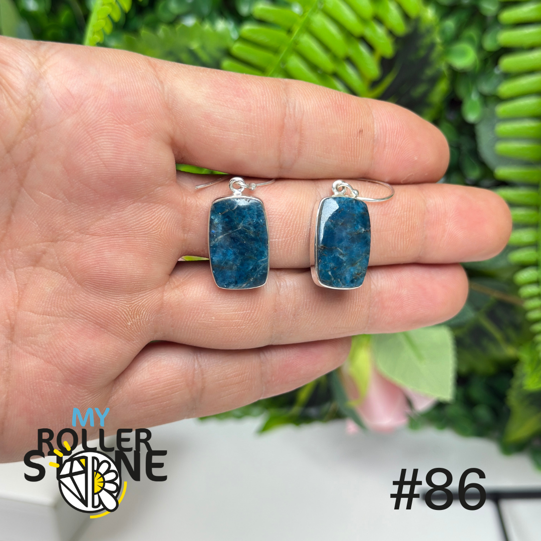 Boucles d’oreilles argent 925 apatite bleue néon #CE86