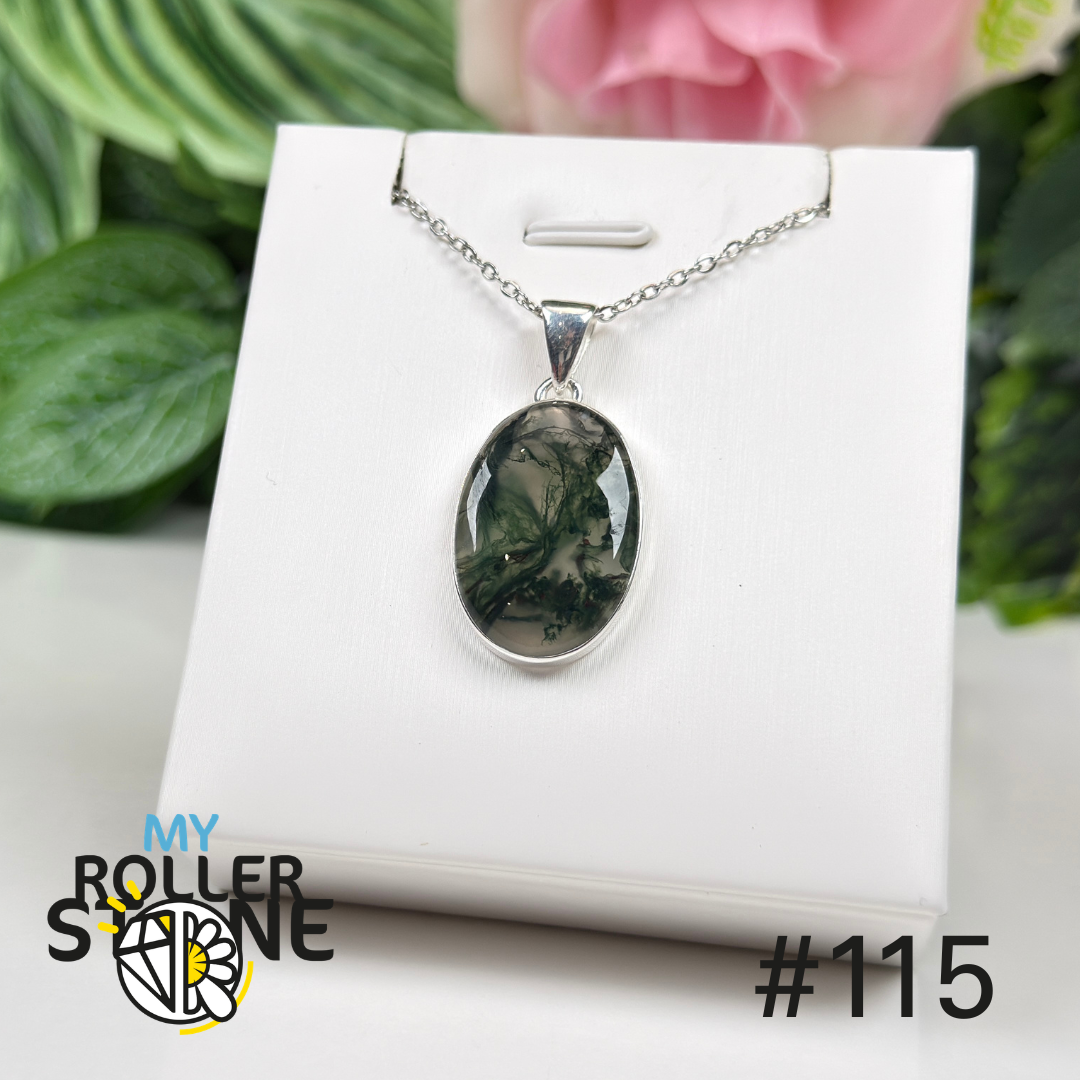 Pendentif argent 925 agate mousse #P115