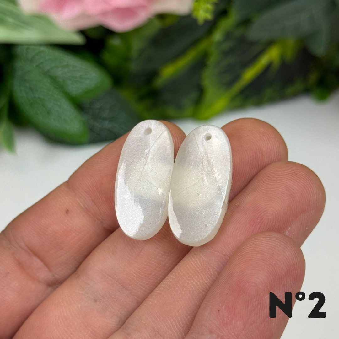 Paire de Cabochon percé en Pierre de lune D'Inde pour Boucles d'oreilles
