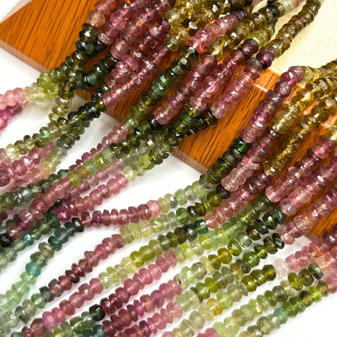 Perles Rondelles Facettées Tourmaline Multicolore (2.5x3.5 mm)