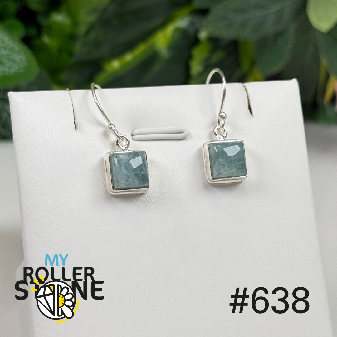 Boucles d’oreilles argent 925 aigue-marine facettée #E638
