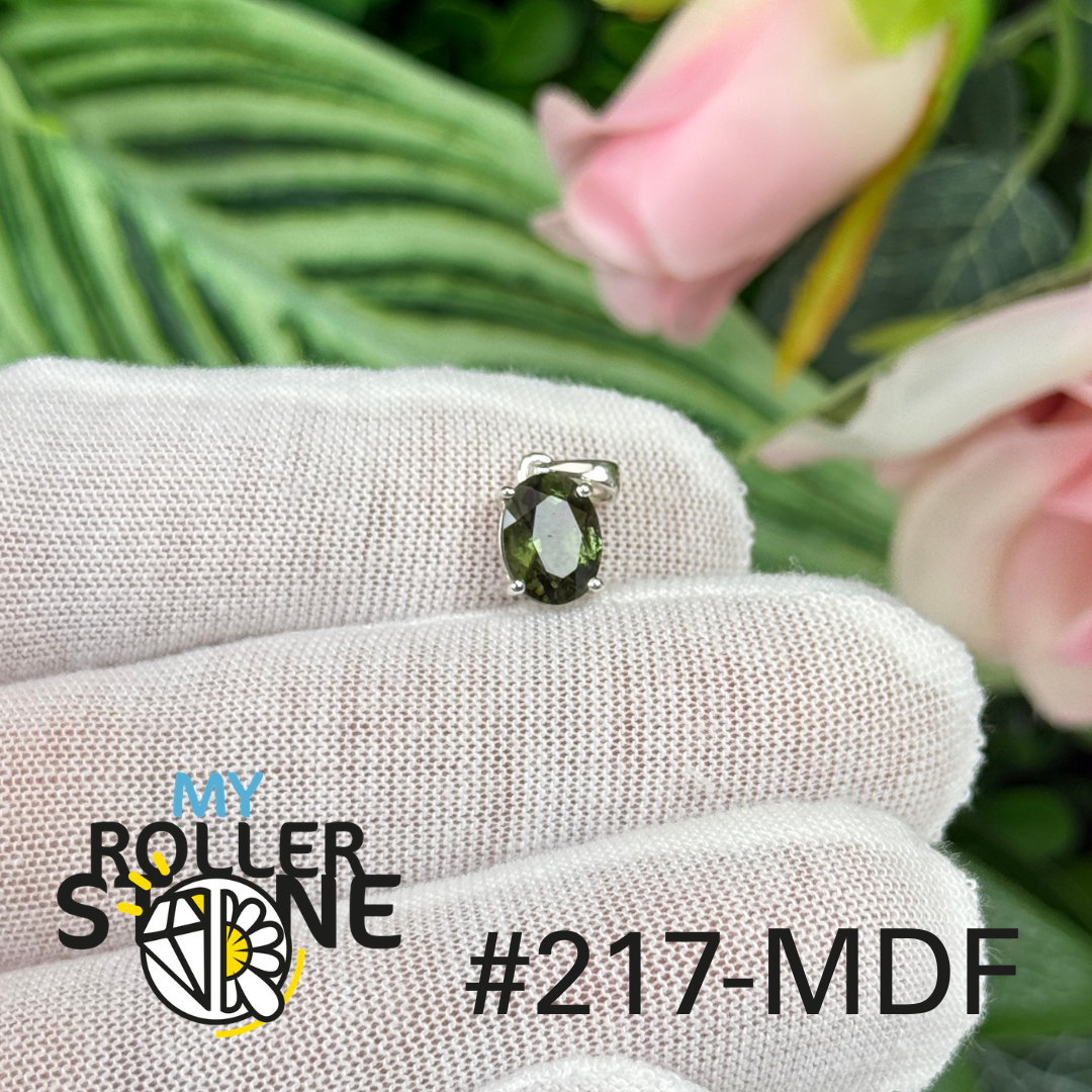 Pendentif argent moldavite facettée #7MDF