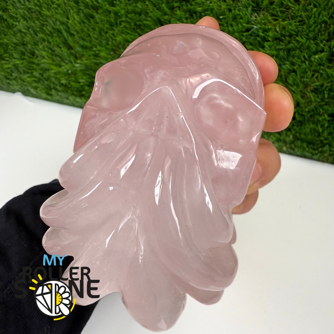 Sculpture en Quartz rose Tete de Mort et Pieuvre