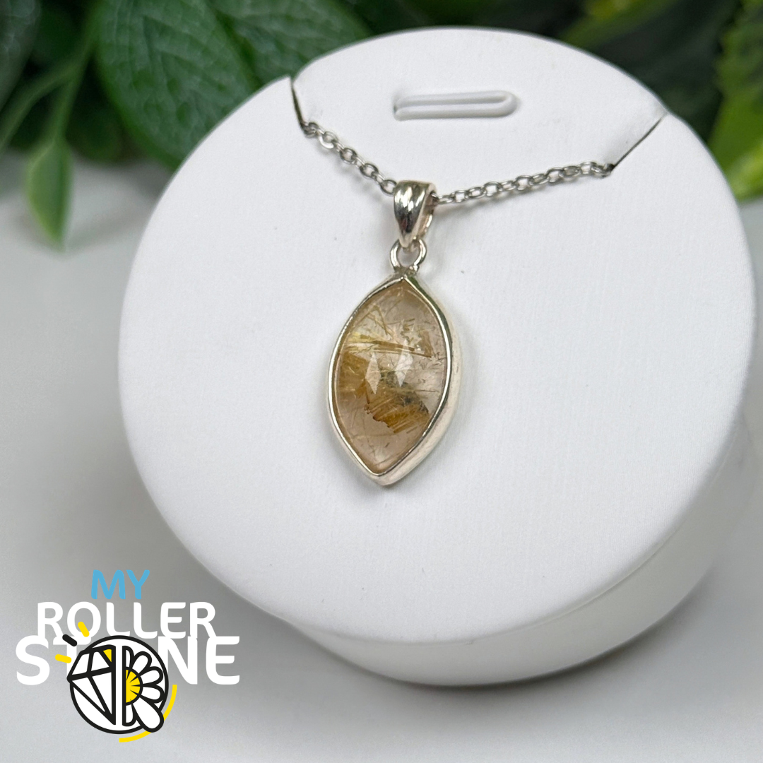 Pendentif en Quartz à Rutile Doré et Hématite #3