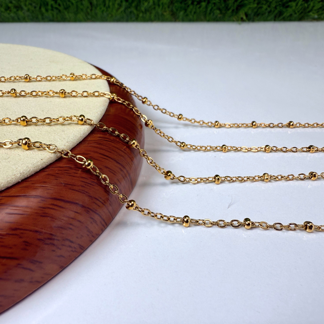 Chaine acier inoxydable perlée Or et argent (10 mètres)