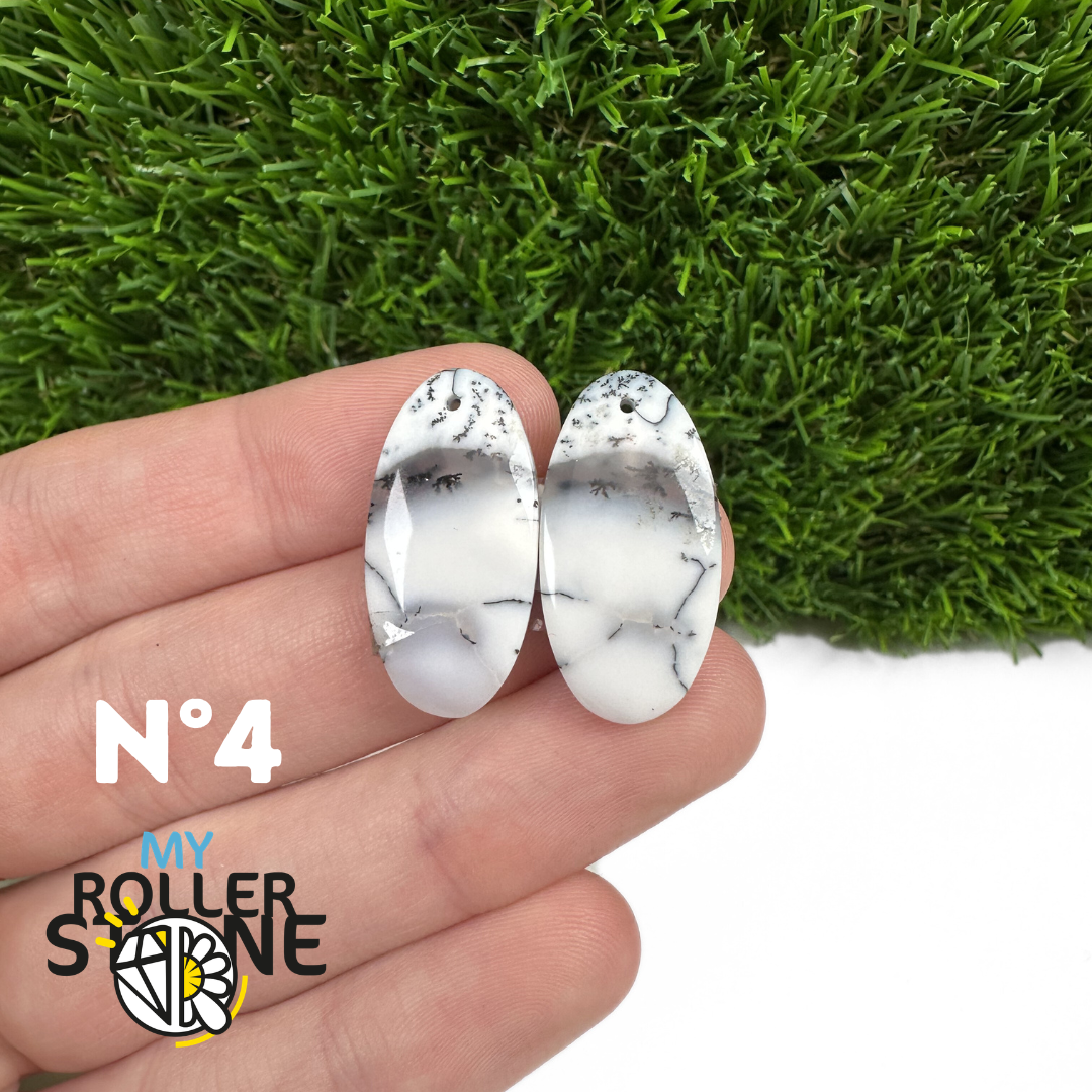 Paire de cabochons Opale Dendritique percé (Pour Boucles d'oreilles)