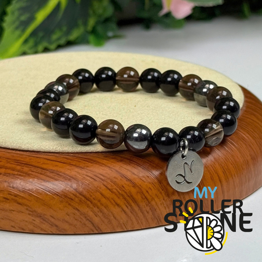 Bracelet Signe Lunaire Capricorne – Onyx noir, Quartz fumé & Hématite