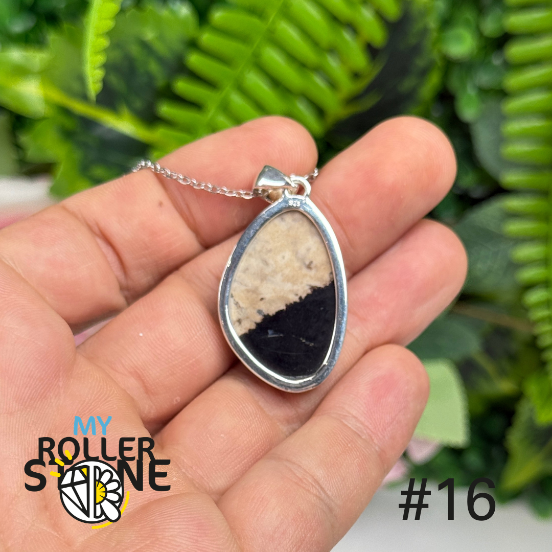 Pendentif argent 925 bois de palmier pétrifié #WP16