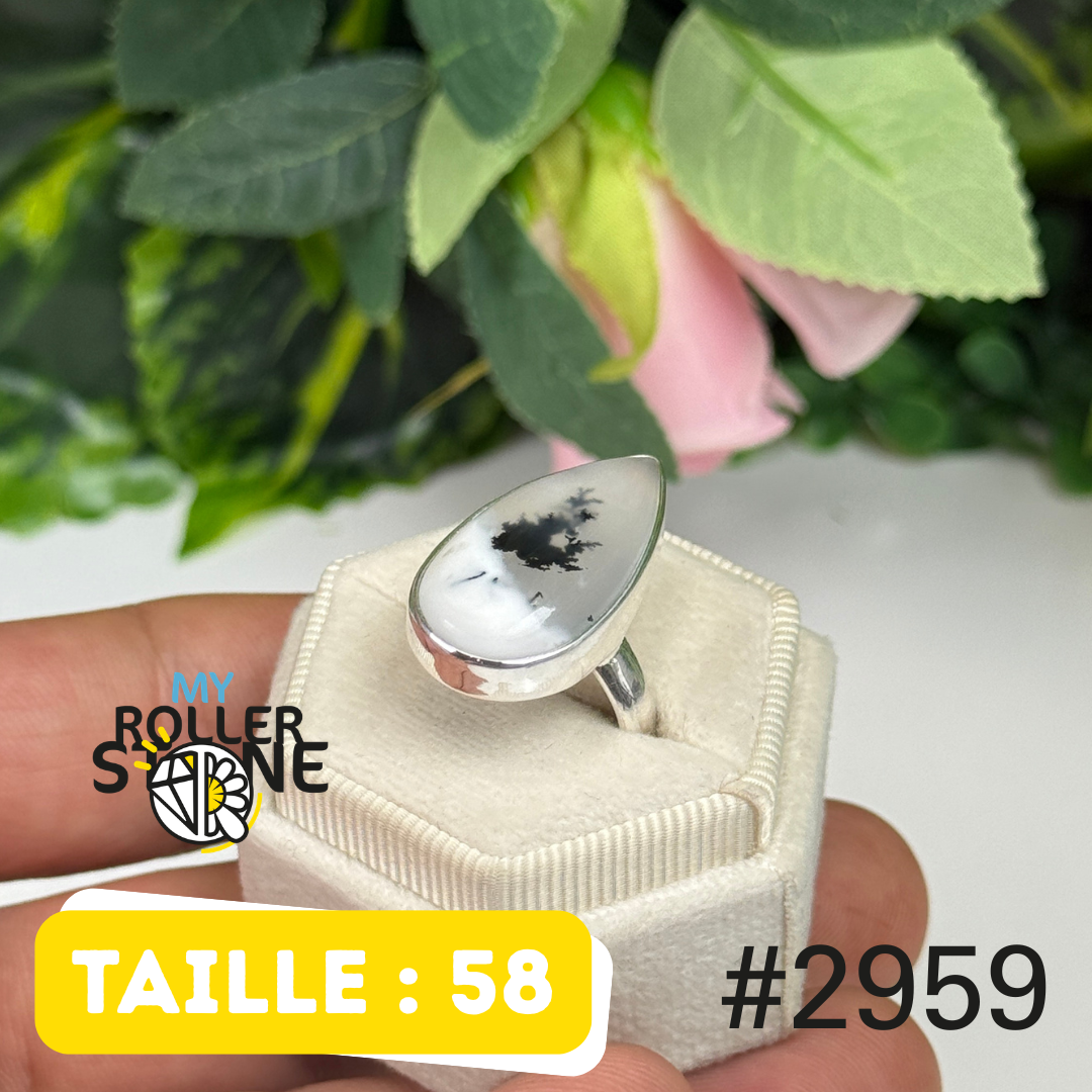 Bague argent 925 opale dendritique #2959