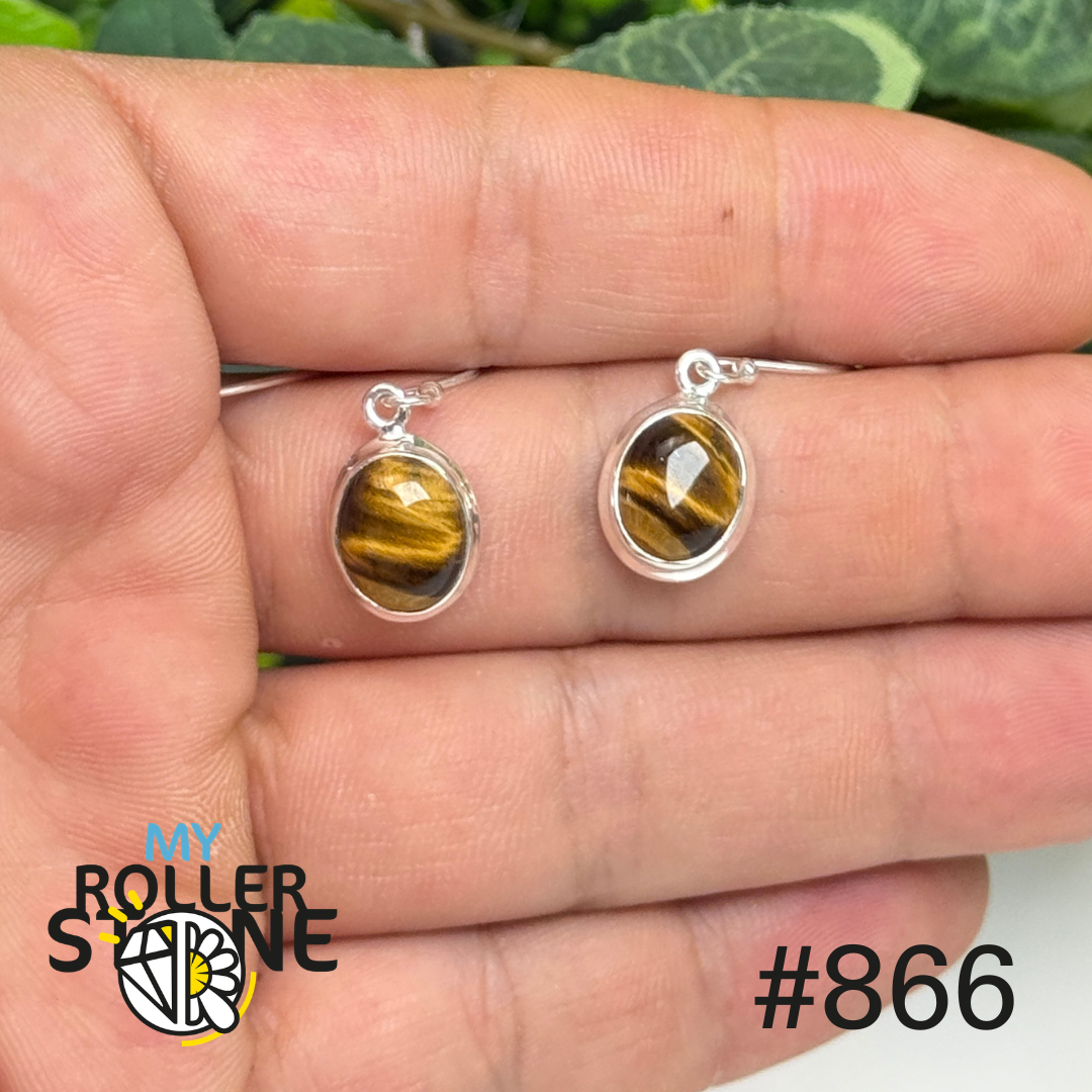 Boucles d’oreilles argent 925 œil de tigre #E866