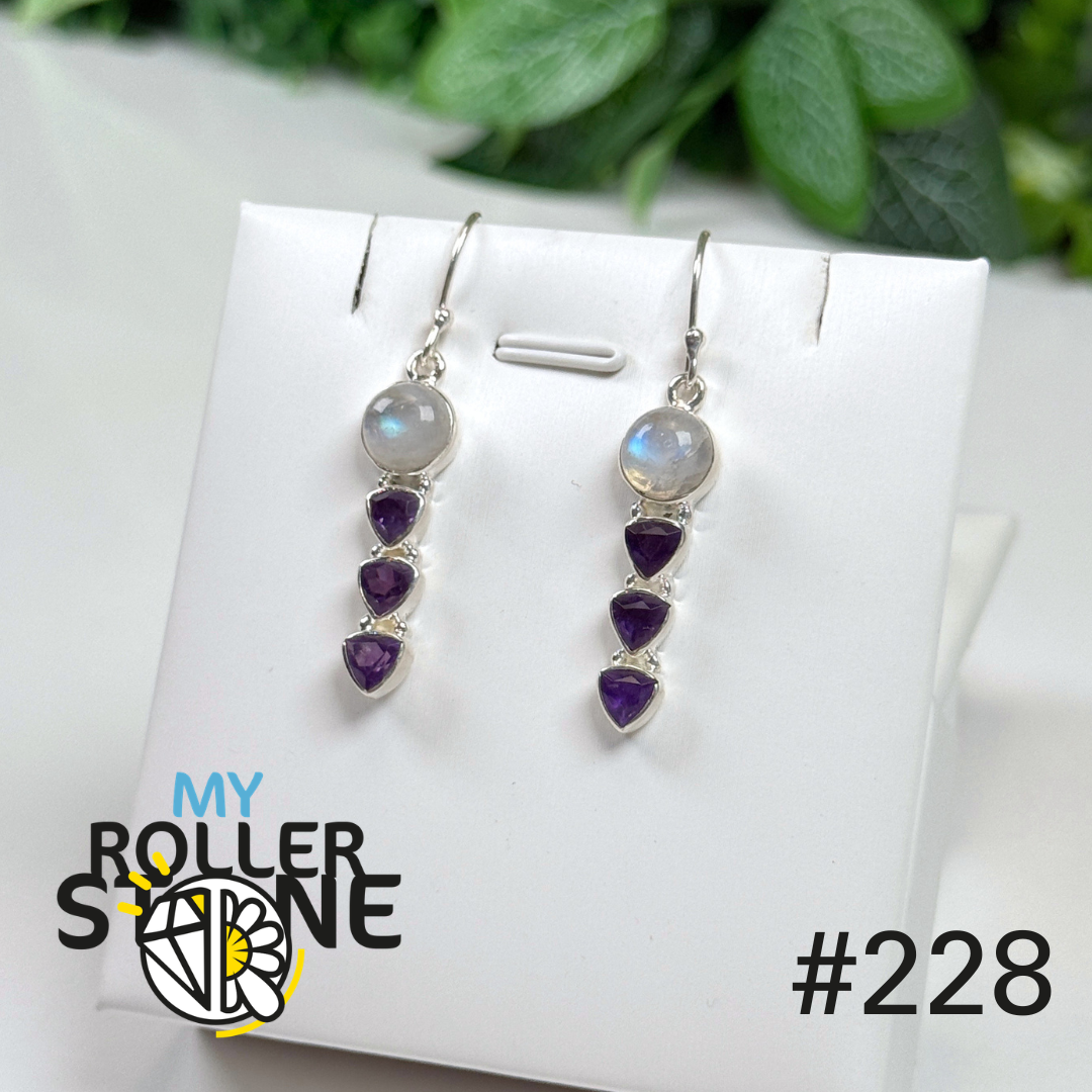 Puces d’oreilles argent 925 pierre de lune facettée #S228