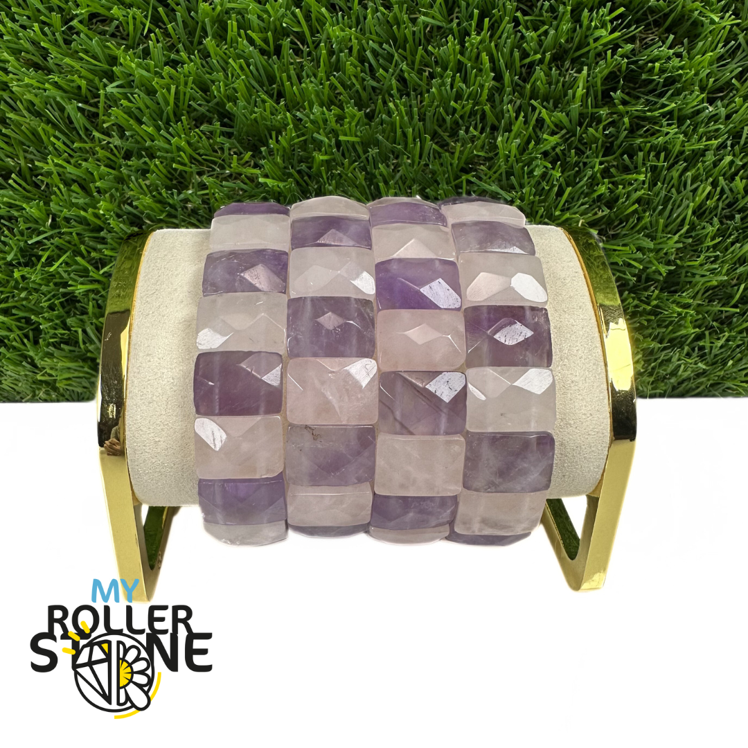 Bracelet Manchette en Améthyste & Quartz Rose