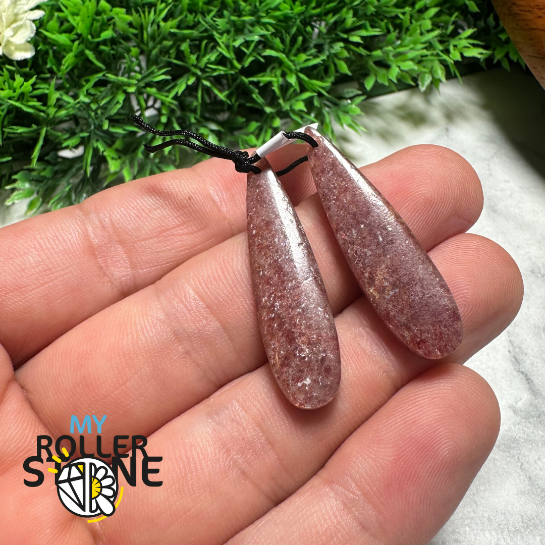 Paire de Cabochons percées Quartz fraise
