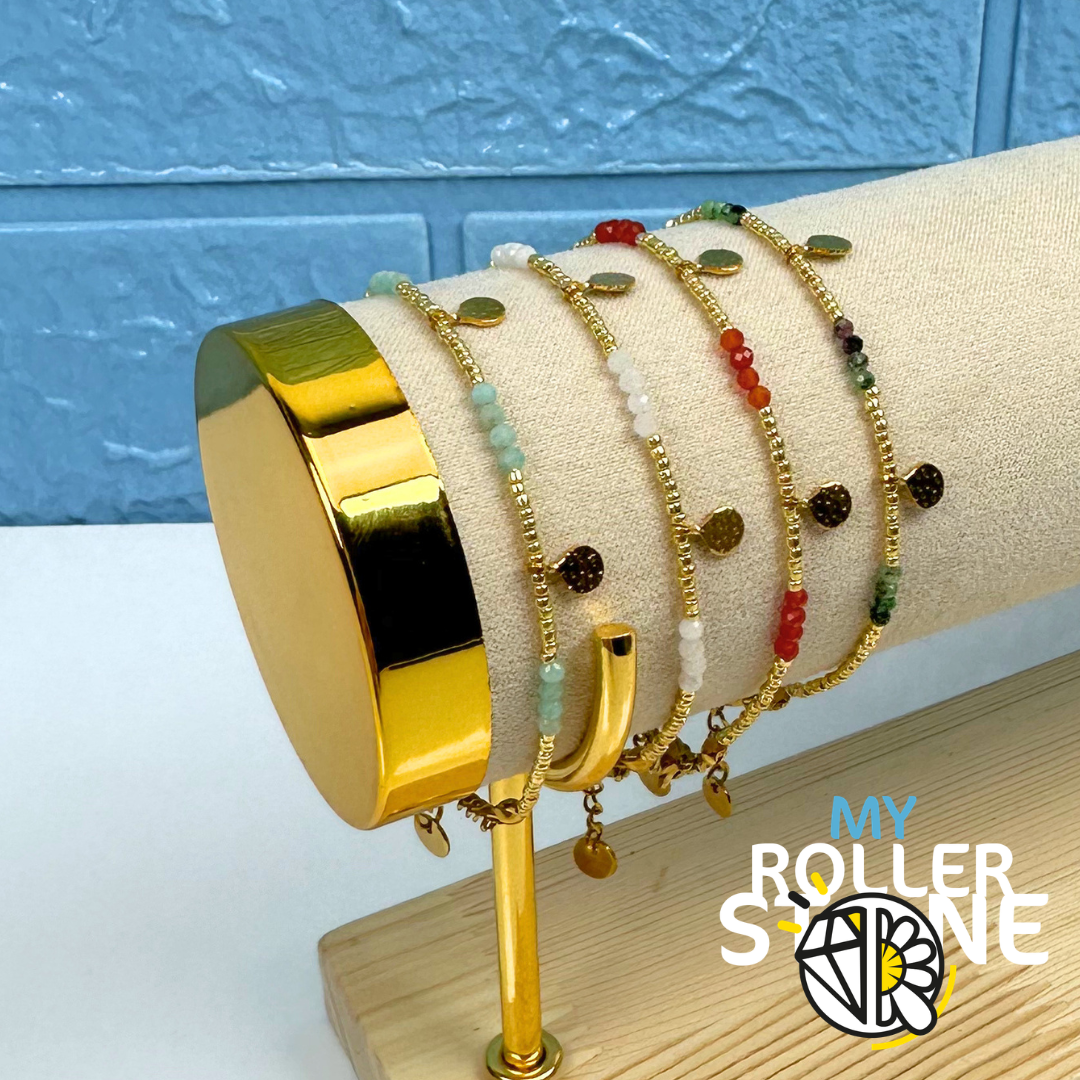 Bracelet acier inoxydable perles naturelles facettée