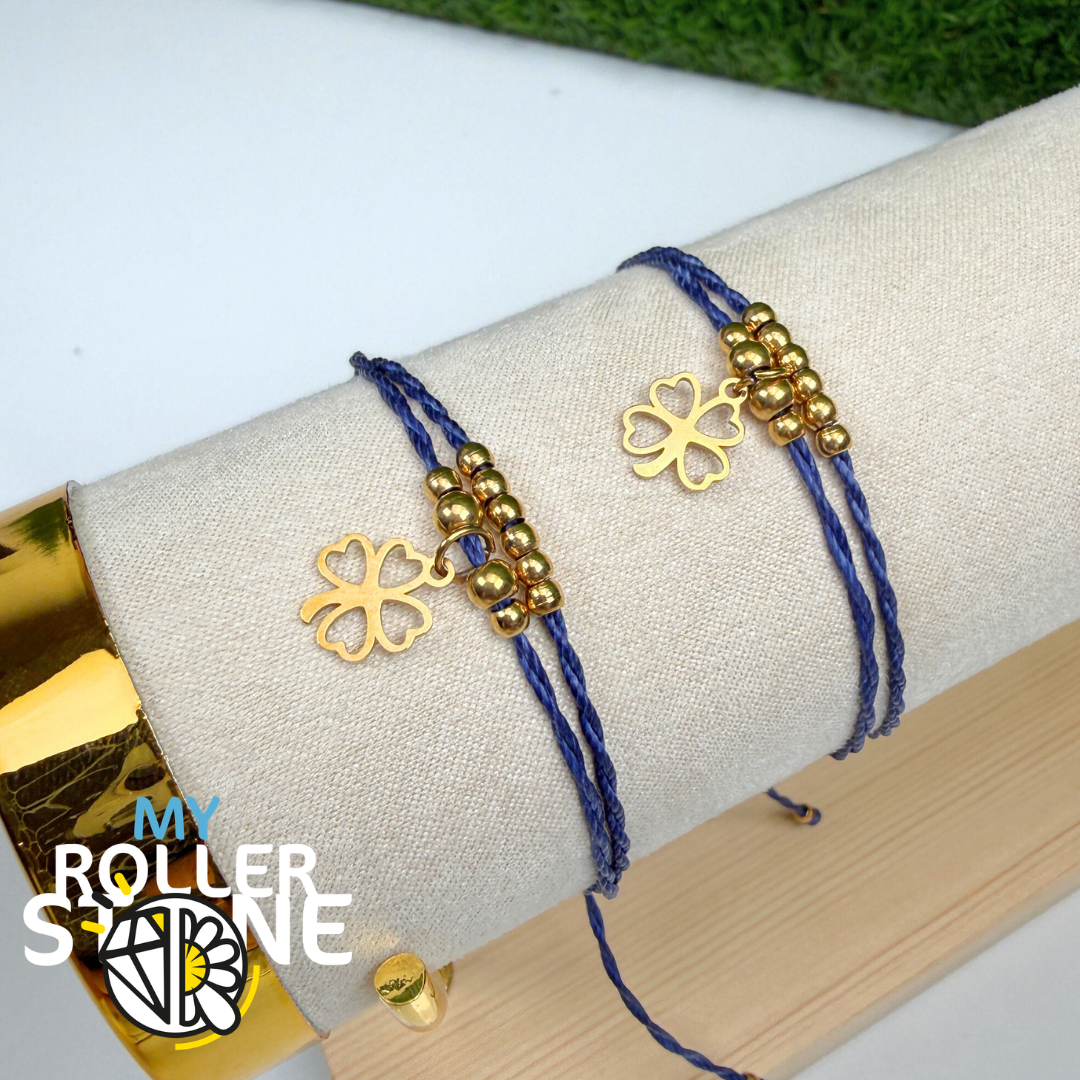 Bracelet Trèfle à Quatre Feuilles Cordon Ciré Acier inoxydable