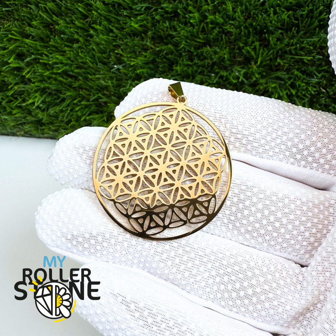 Pendentif fleur de vie acier inoxydable Doré