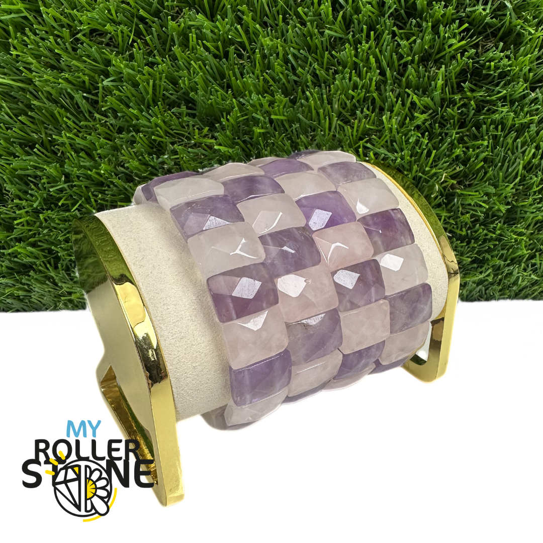 Bracelet Manchette en Améthyste & Quartz Rose