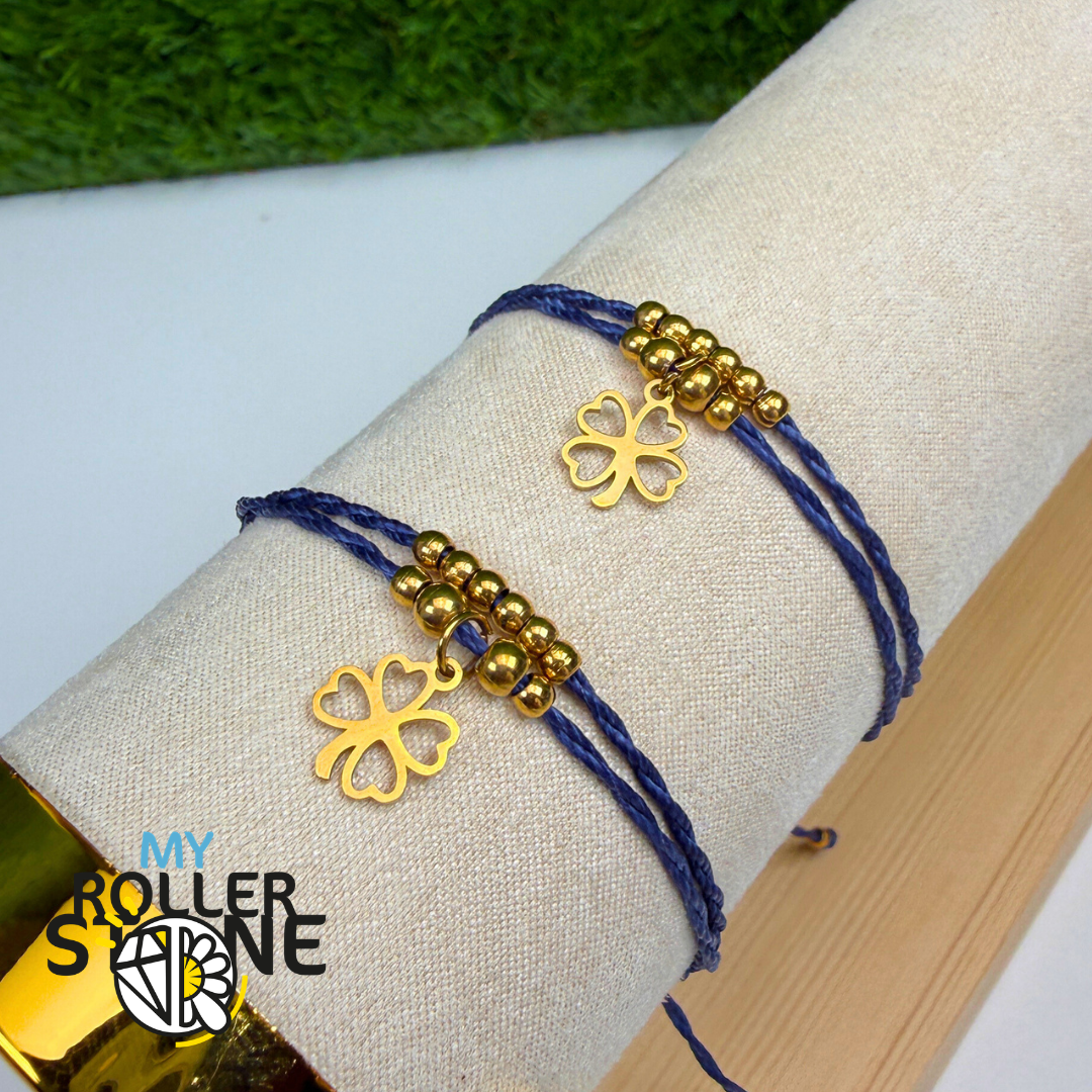 Bracelet Trèfle à Quatre Feuilles Cordon Ciré Acier inoxydable