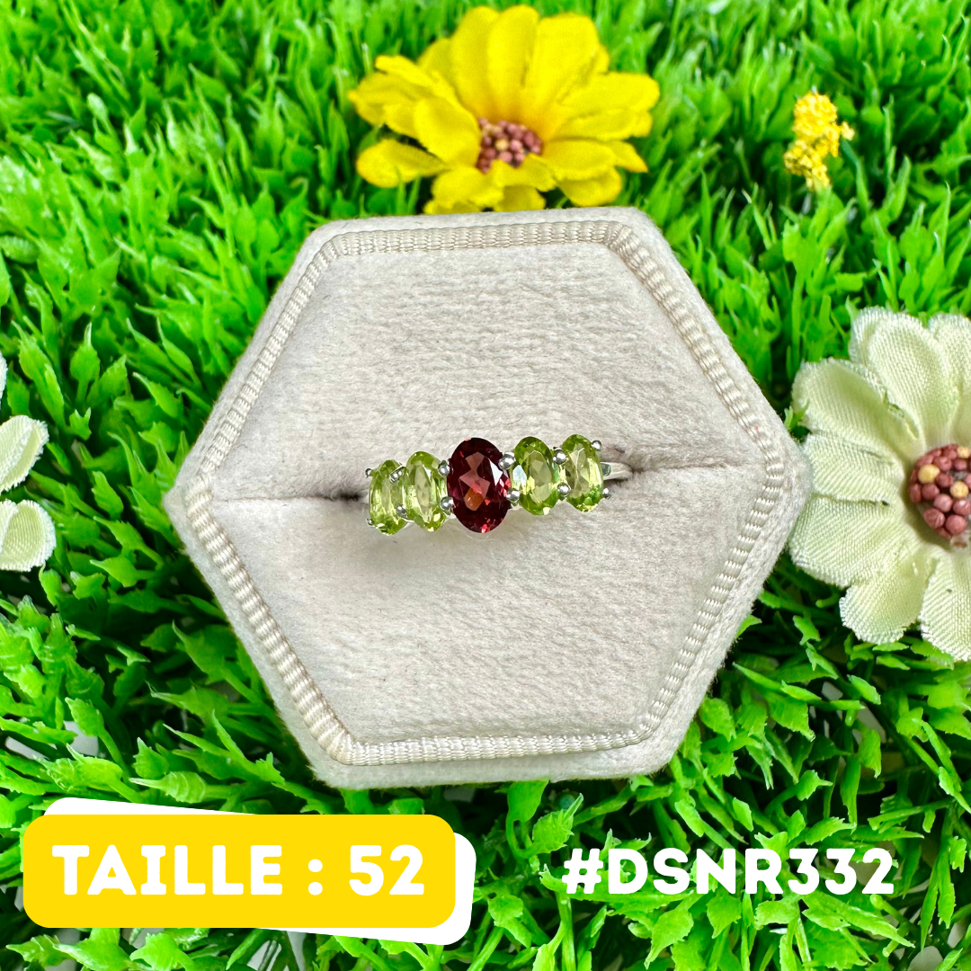 Bague Design Grenat et Péridot en Argent 925 #DSNR332