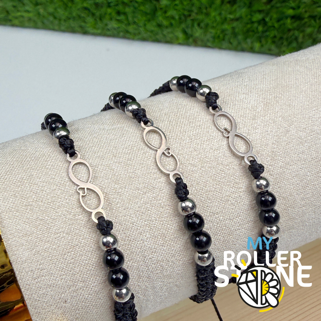 Bracelet Réglable Tressé Infini et Onyx