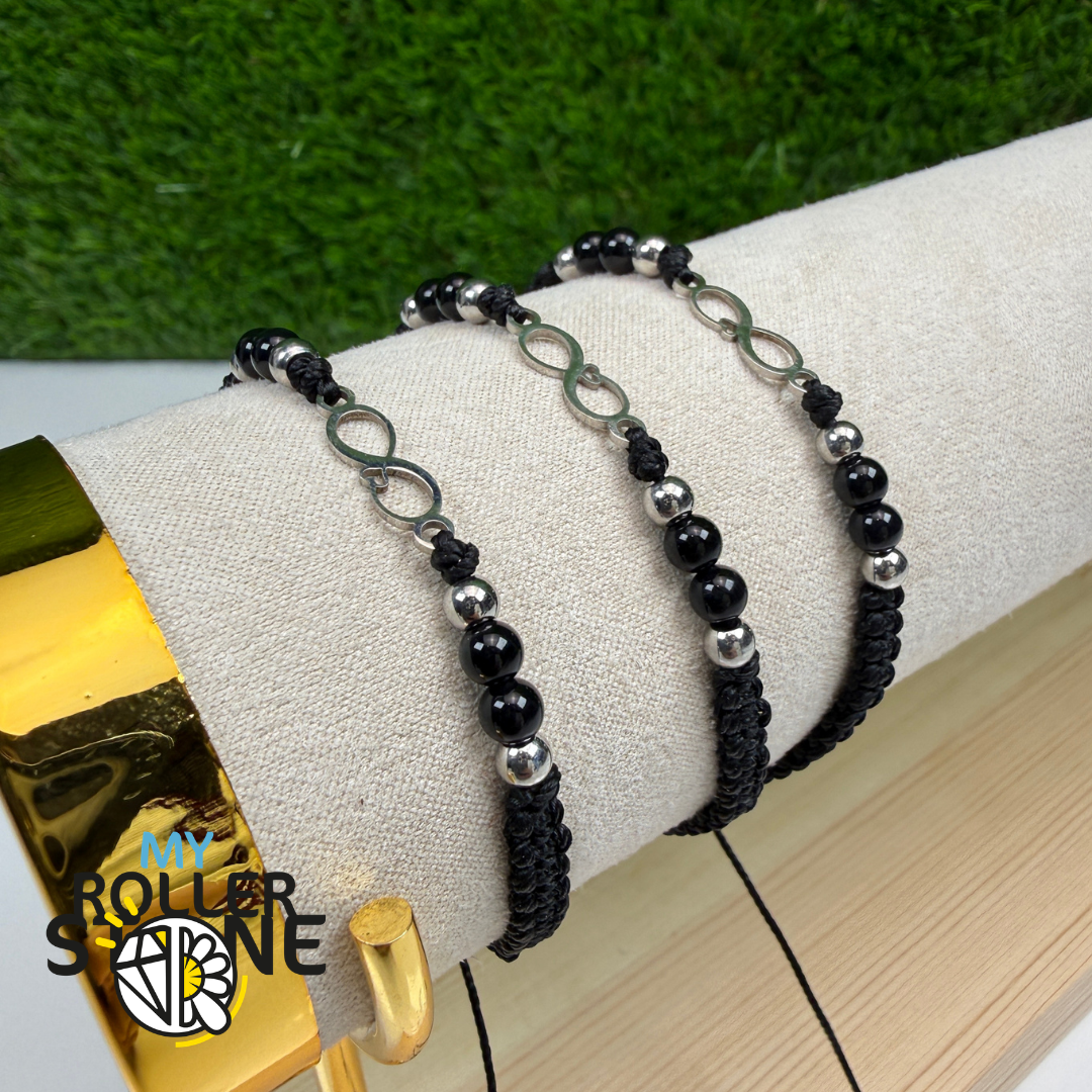 Bracelet Réglable Tressé Infini et Onyx