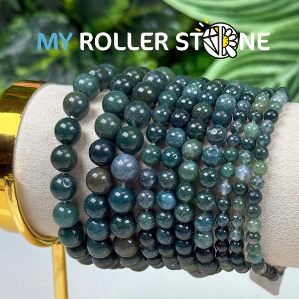 Bracelet en perles naturelles d’agate mousse 5A