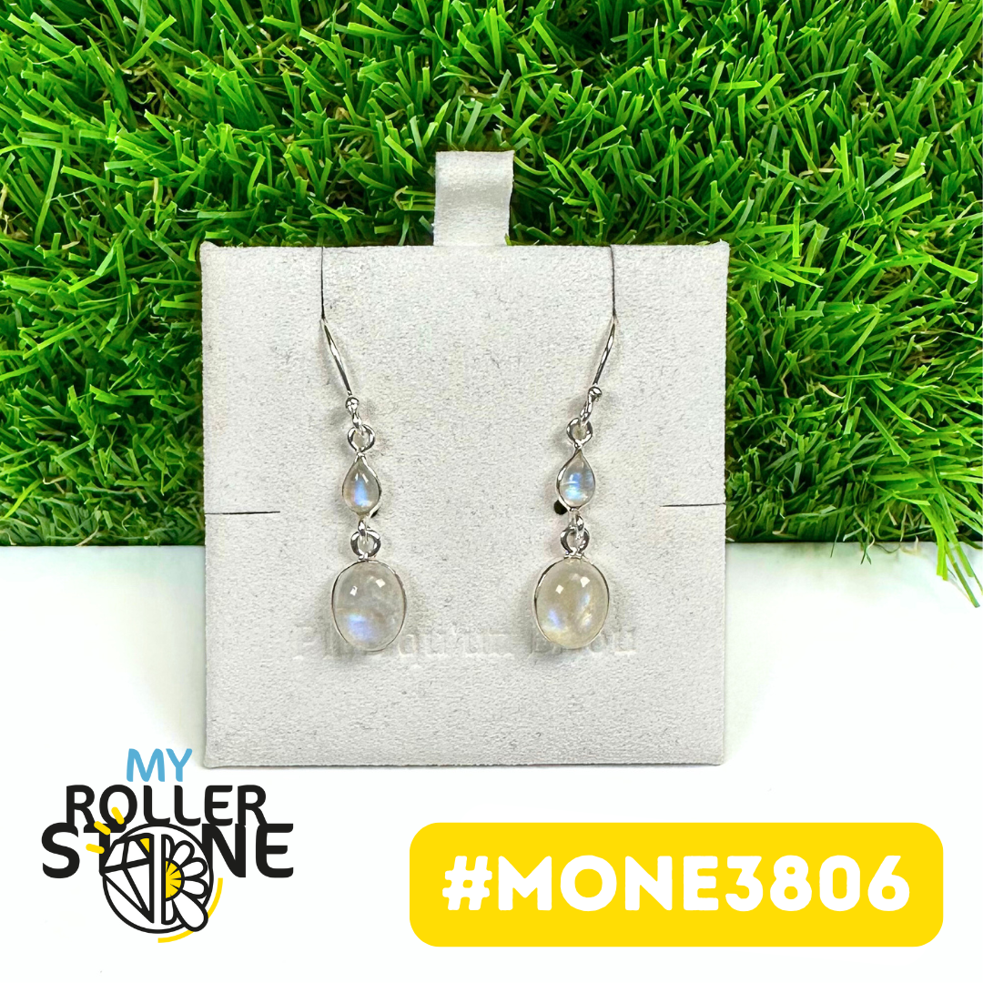 Boucles d'oreilles Pierre de Lune Arc-en-ciel  #MONE3806