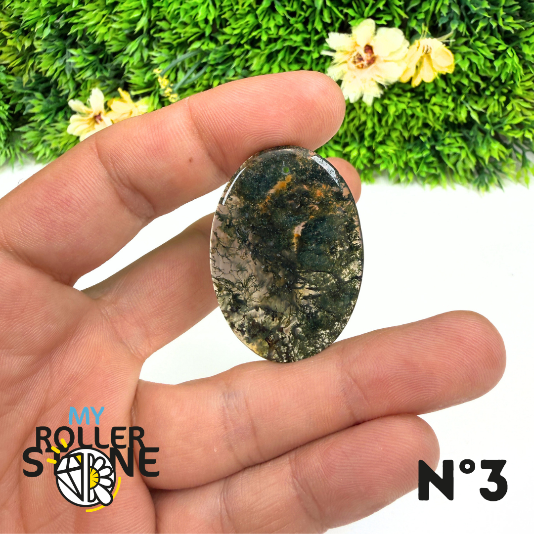 Pendentif Percé Agate Mousse Naturelle 5A