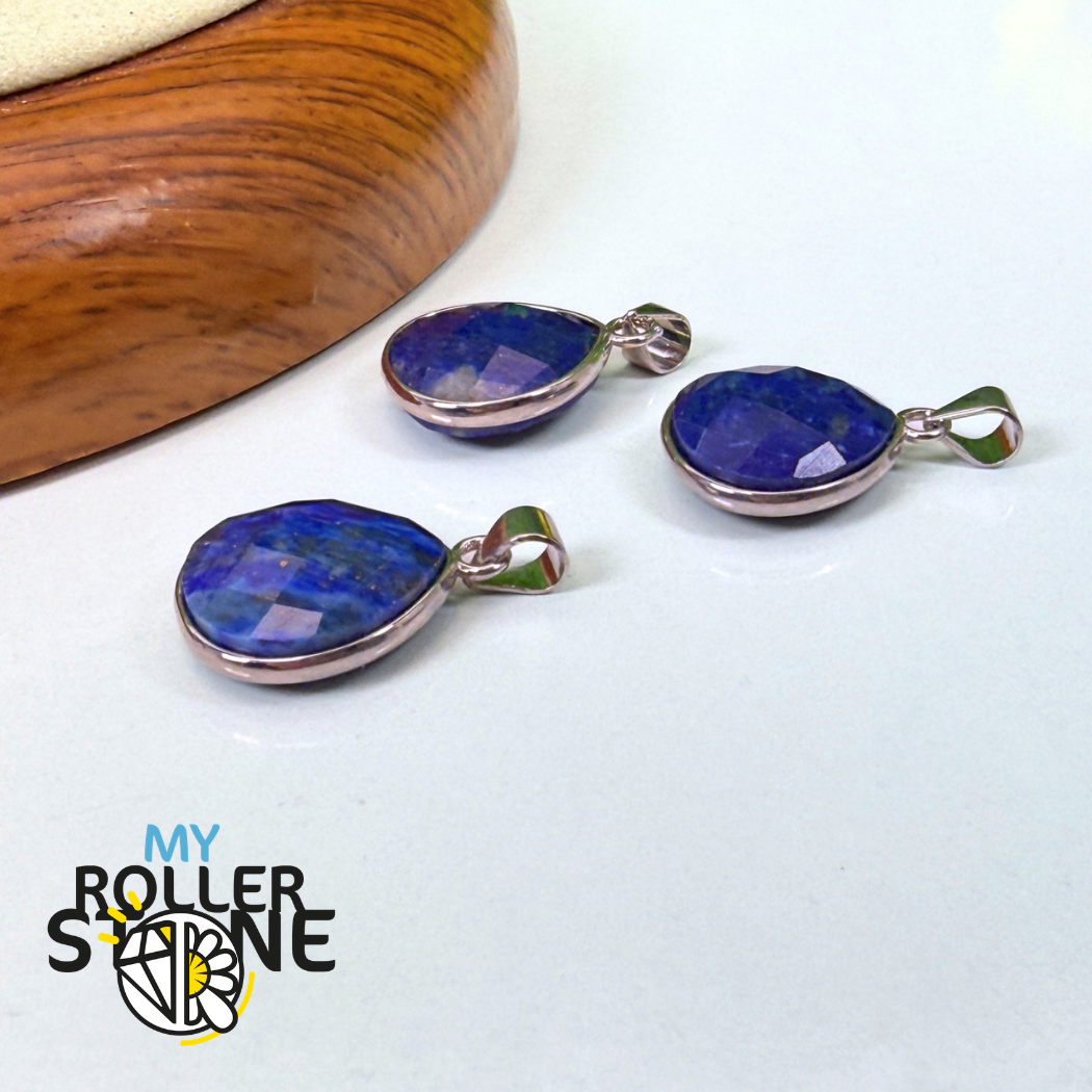 Pendentif Lapis Lazuli Goutte Facettée Argenté