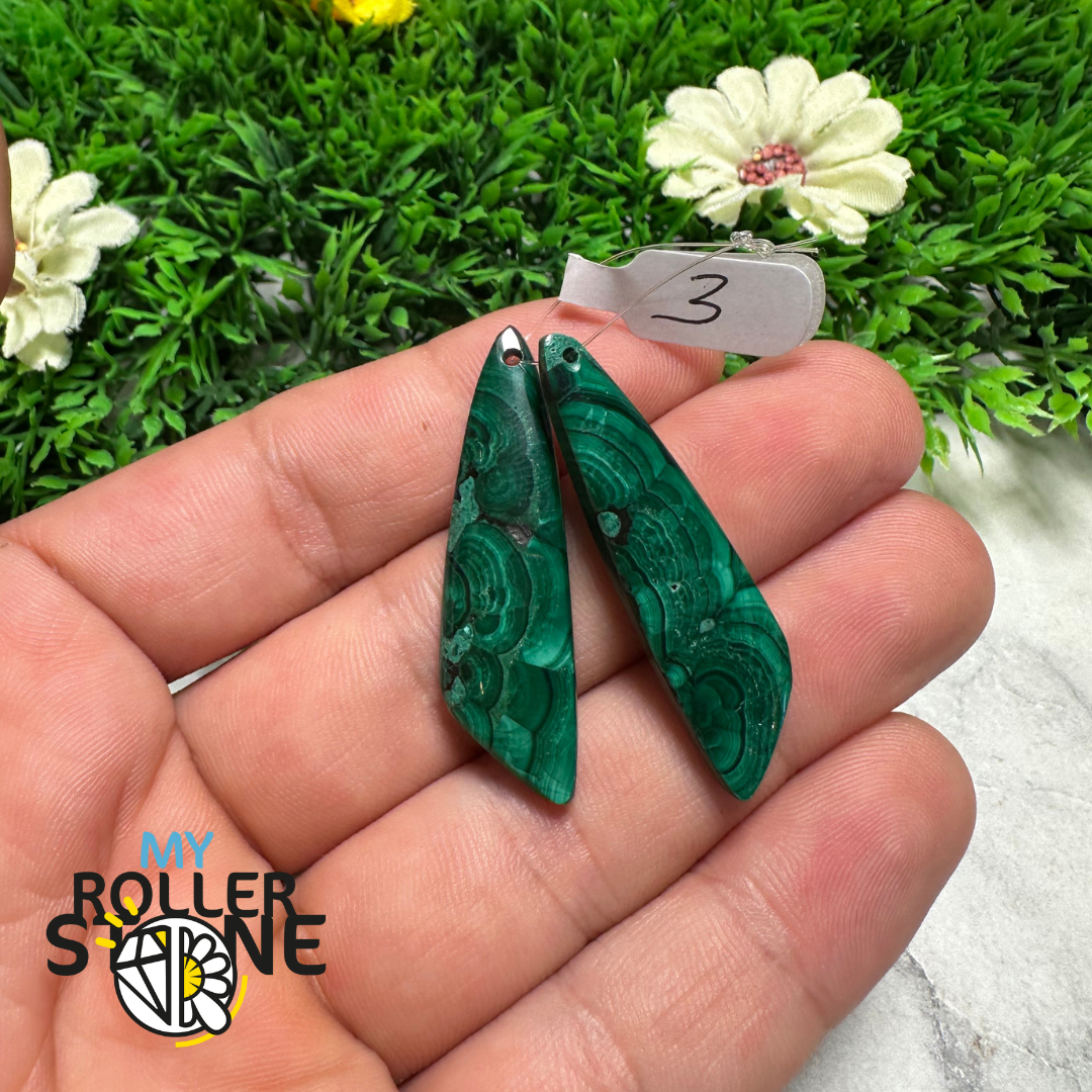 Paire de Cabochons percées Malachite