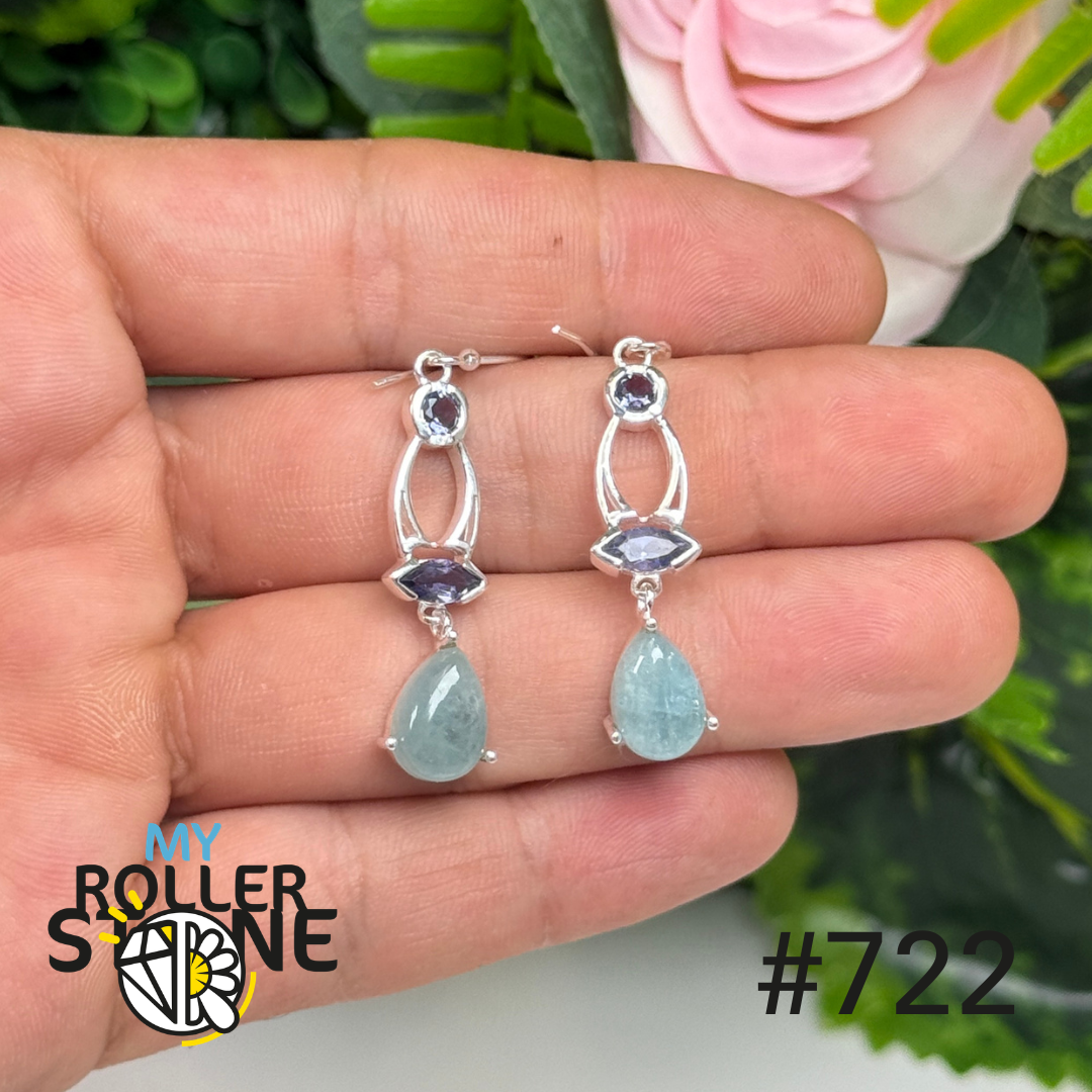 Boucles d’oreilles argent 925 Aigue-marine facettée #E722