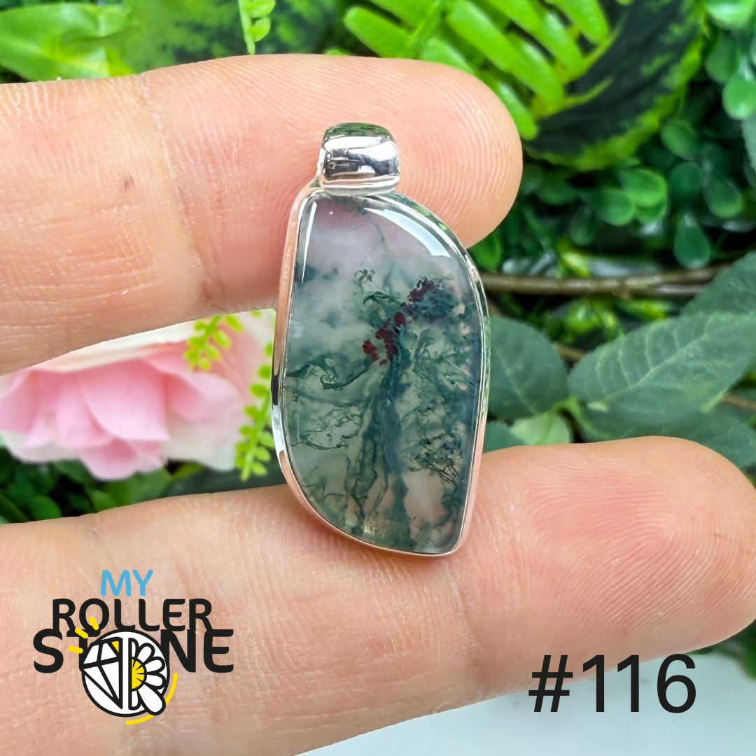 Pendentif argent 925 agate mousse #P116