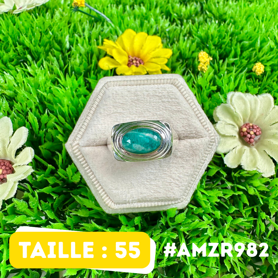 Bague Argent 925 Amazonite du Brésil #AMZR982