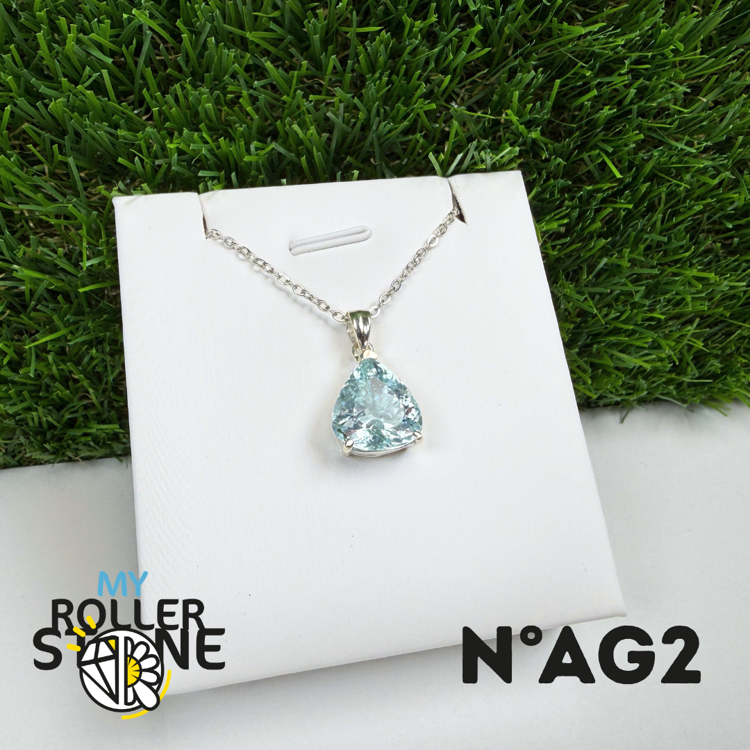 Pendentif Aigue-Marine Facettée Argent 925 #AG2