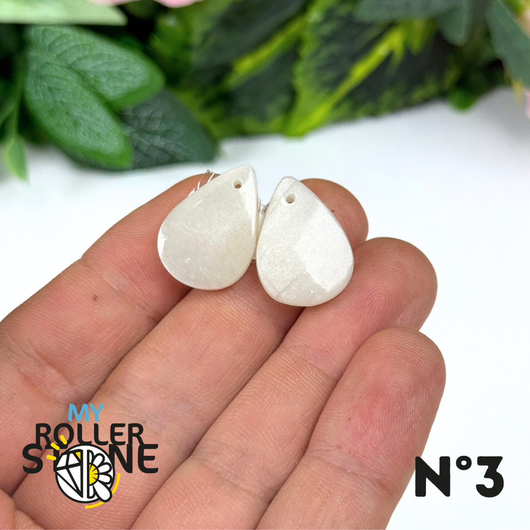 Paire de Cabochon percé en Pierre de lune D'Inde pour Boucles d'oreilles
