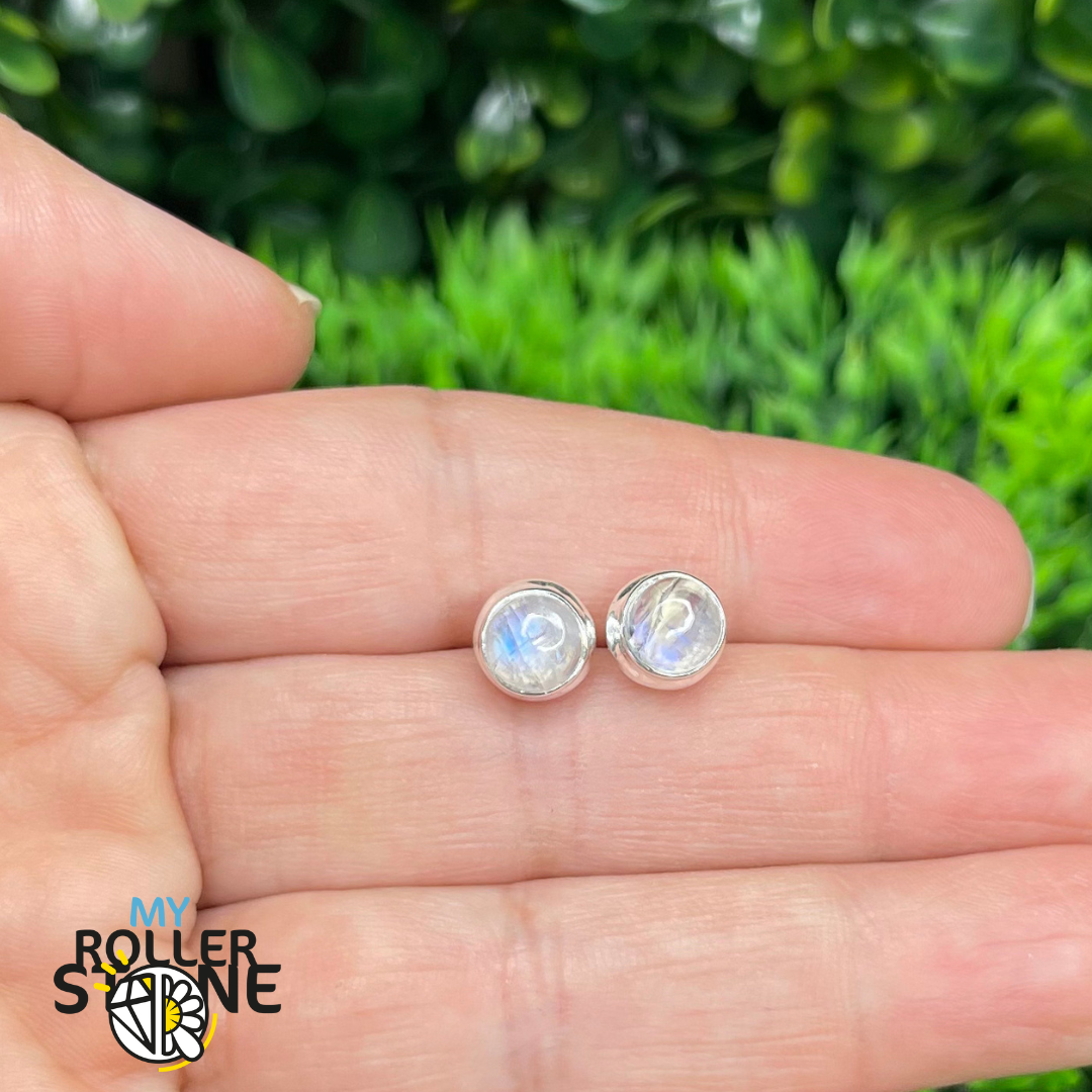 Boucles d&#39;oreilles Pierre de Lune Arc-en-Ciel puce serti #6
