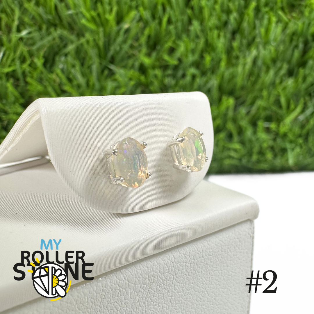 Boucles d'oreilles Opale Éthiopienne Ovale 6X4 MM en Argent 925  #2